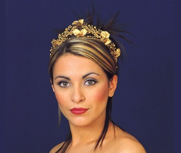 Headpiece - style - Zoe - Gothic gold roses wired into small gold beads, dusted in gold sparkle.